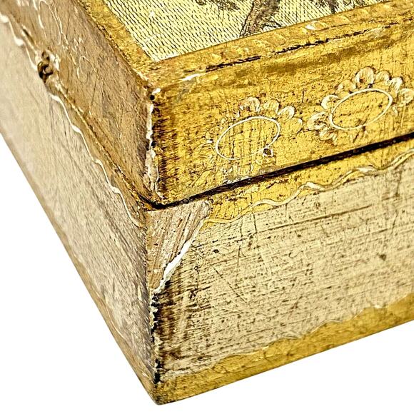 Vintage Italian Florentine Wooden Box Gilded Gold Green Red Wood Storage Case - Picture 6 of 12